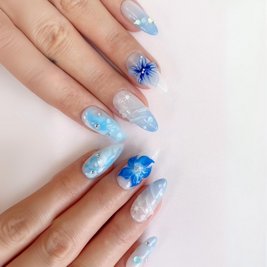 Floral Ocean - Handmade Press On Nails